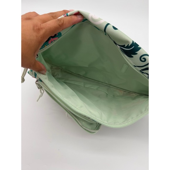 Vera Bradley Sling Backpack Mint Green Floral Performance Twill Zip 15x11x3\